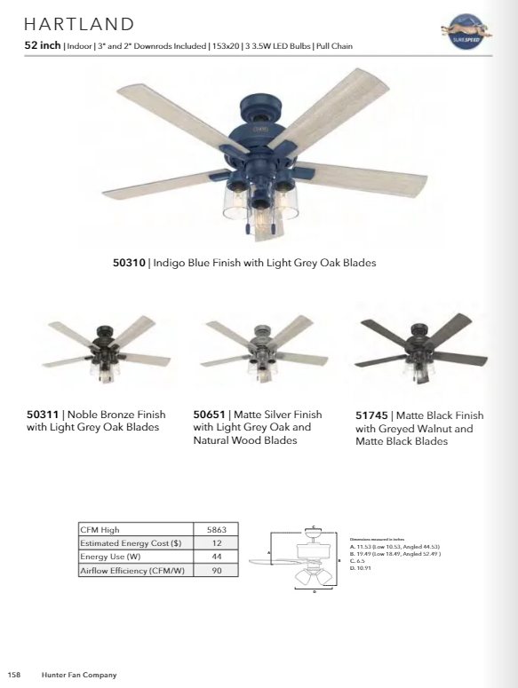 Hunter Fan Hartland Pull Chain Ceiling Fan with 10W LED