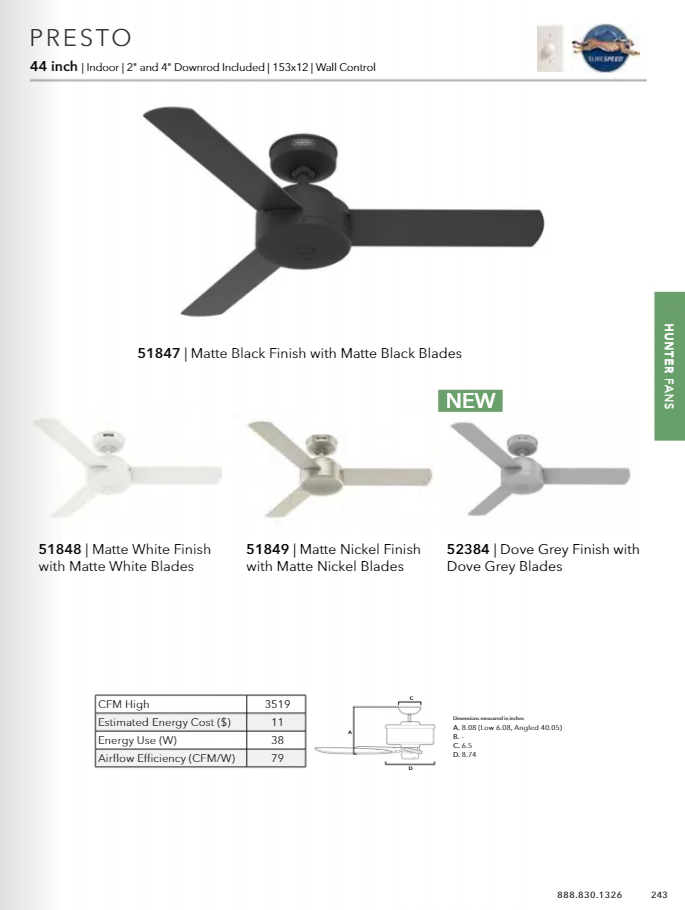 Hunter Fan Presto Indoor Ceiling Fan with Wall Control