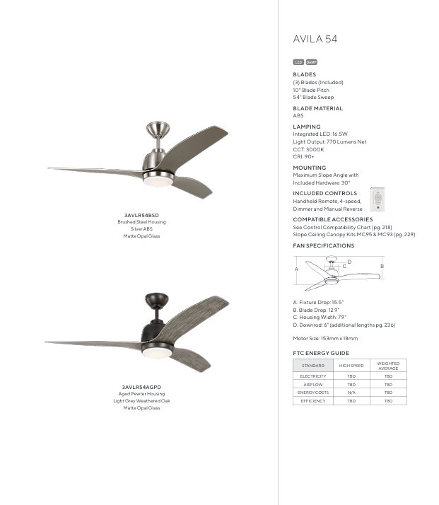 Visual Comfort Avila 54" Indoor/Outdoor Ceiling Fan with 16.5W LED Light and Remote