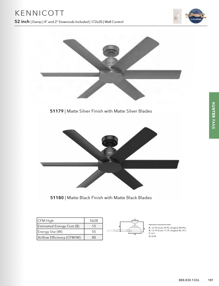 Hunter Fan Kennicott Indoor/Outdoor Ceiling Fan with Wall Control