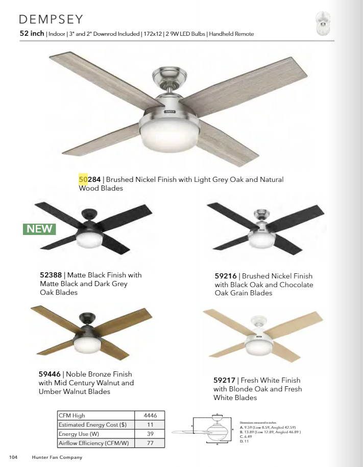 Hunter Fan Dempsey Indoor Ceiling Fan with 18W LED and Remote