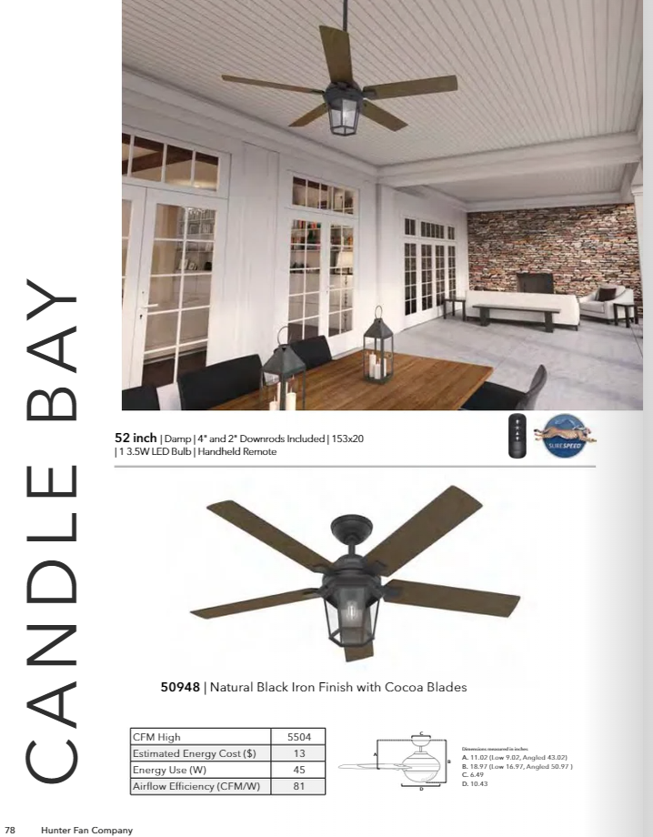 Hunter Fan Candle Bay 52" Indoor/Outdoor Ceiling Fan with LED and Remote