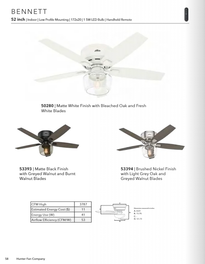 Hunter Fan Bennett Flushmount Ceiling Fan with 5W LED and Remote