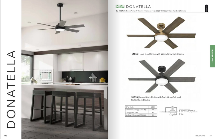 Hunter Fan Donatella 52" Ceiling Fan with 18W LED and Remote