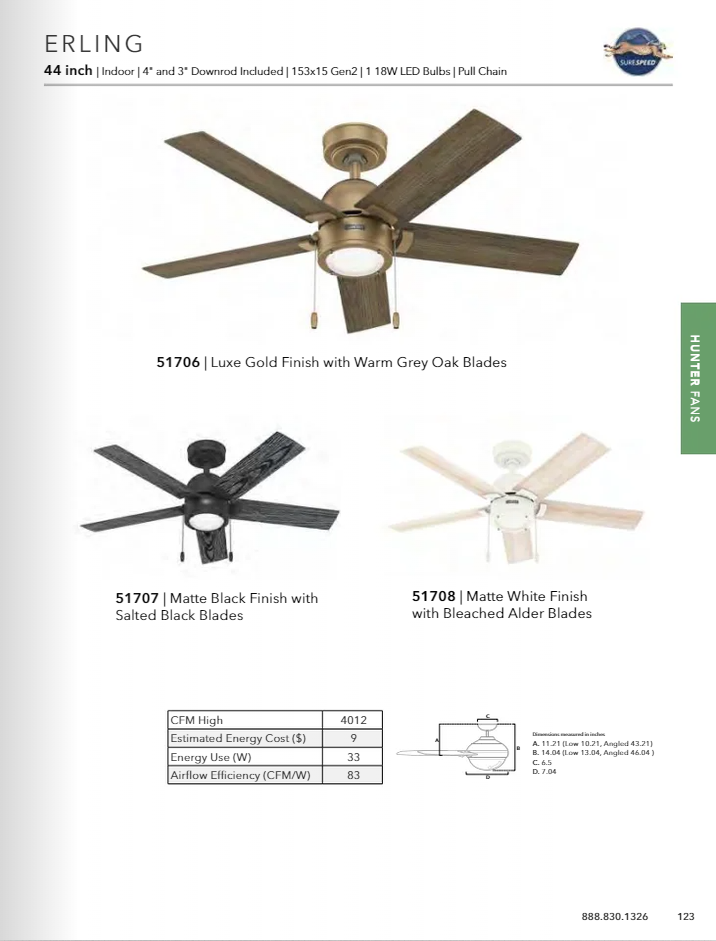 Hunter Fan Erling Pull Chain Ceiling Fan with 18W LED