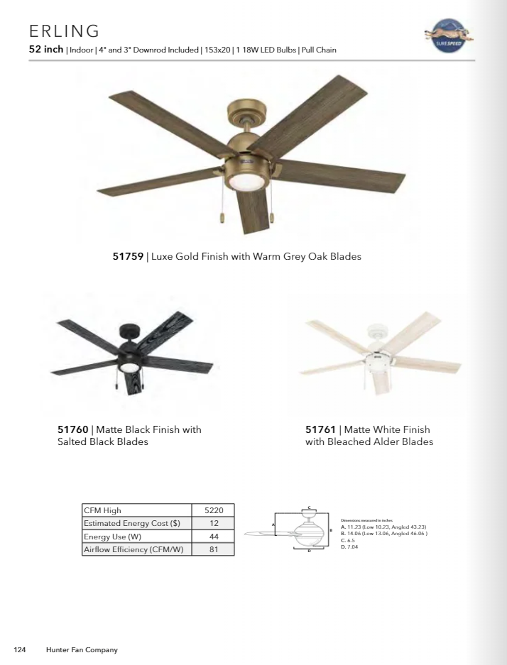 Hunter Fan Erling Pull Chain Ceiling Fan with 18W LED