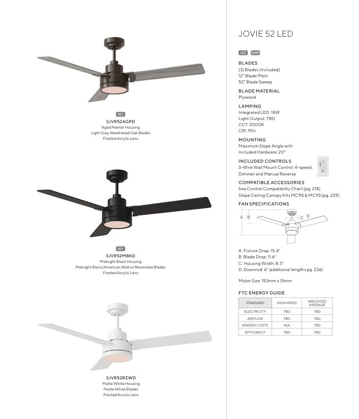 Generation Lighting Jovie Indoor/Outdoor LED Ceiling Fan with 18W LED Light and Wall Control