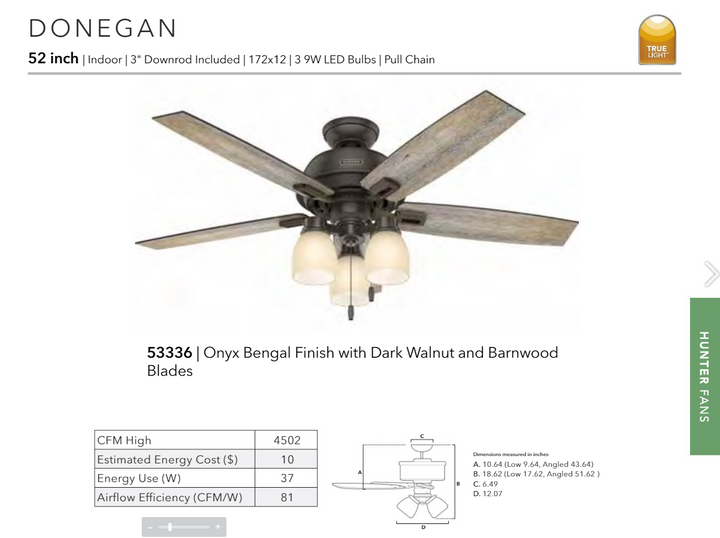 Hunter Fan Donegan Indoor Pull Chain Ceiling Fan with 27W LED