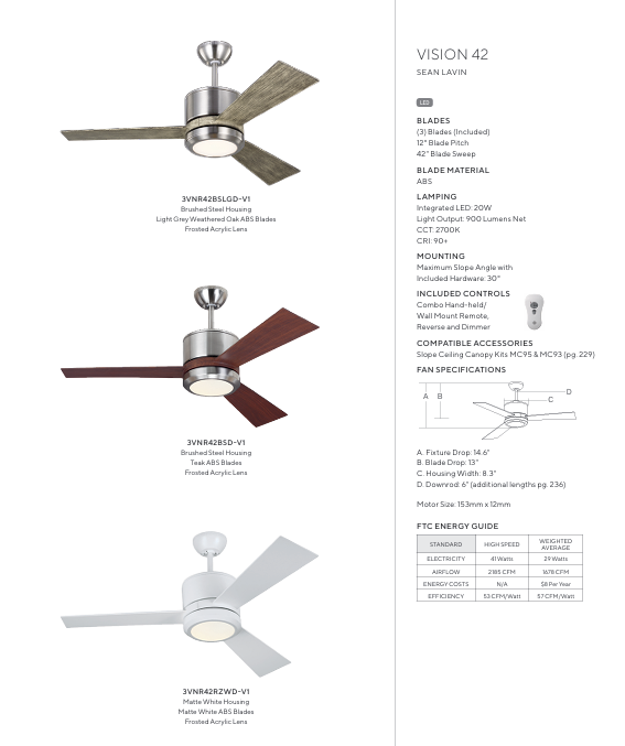 Generation Lighting 52" Vision Ceiling Fan with 20W LED and Wall Mount Remote