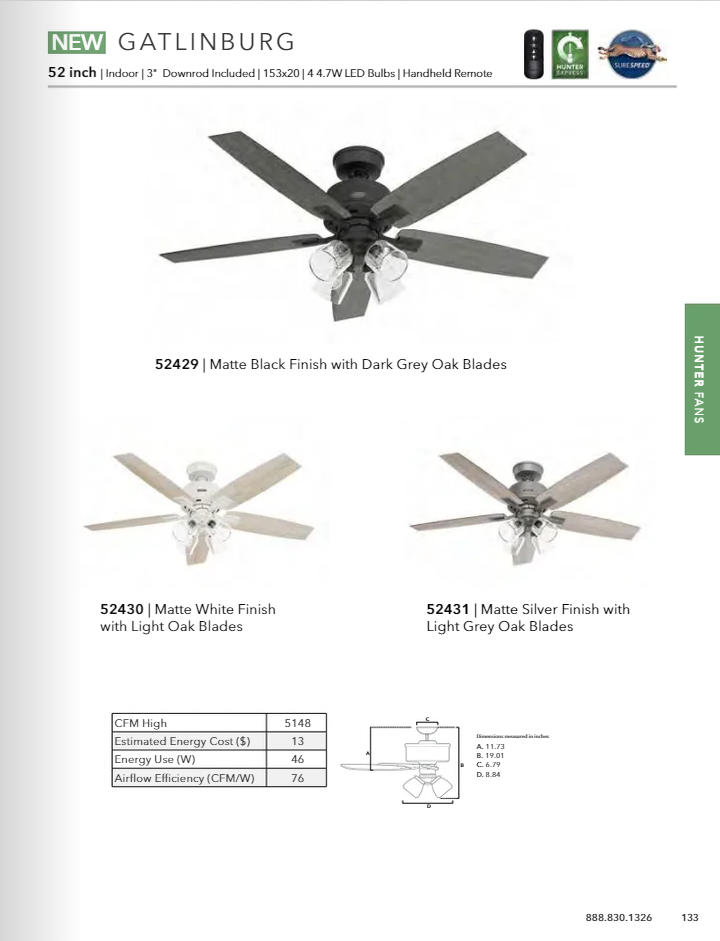 Hunter Fan Gatlinburg Indoor Ceiling Fan with 19W LED with Remote