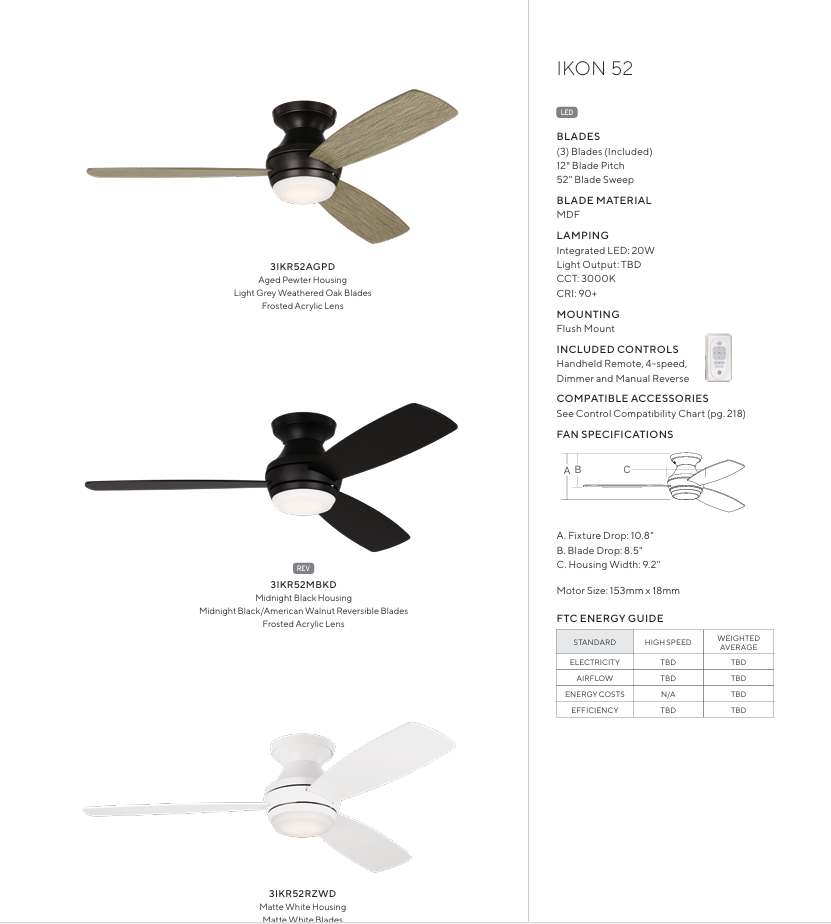 Visual Comfort Ikon Flushmount Ceiling Fan with 20W LED and Remote