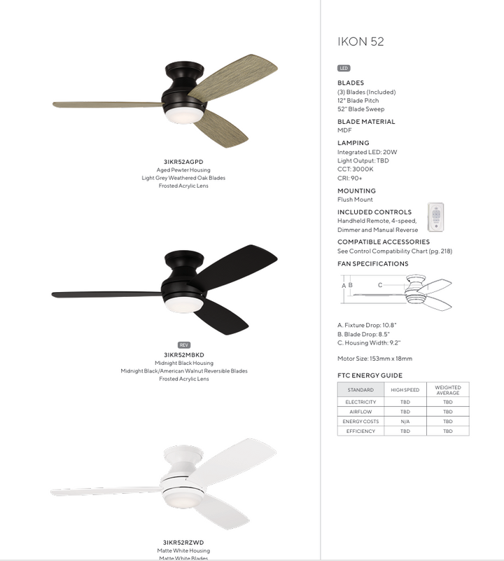 Visual Comfort Ikon Flushmount Ceiling Fan with 20W LED and Remote