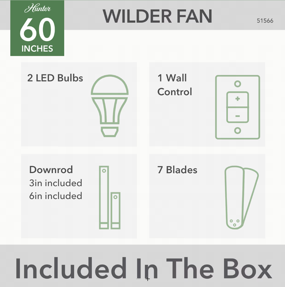 Hunter Fan Wilder 60" Indoor DC Ceiling Fan with 18W LED and Wall Control