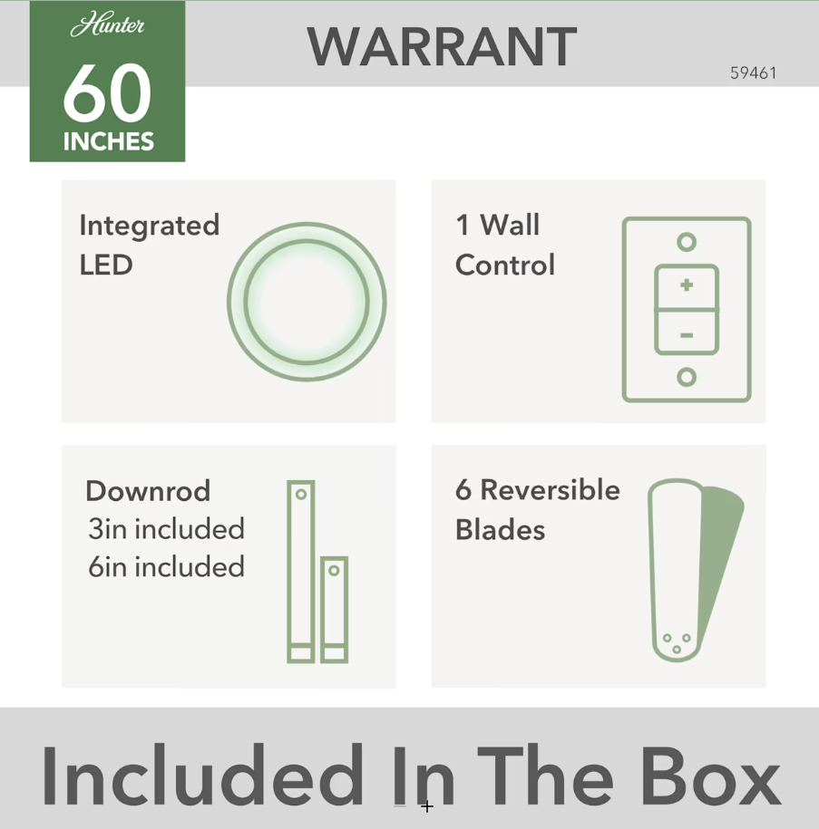 Hunter Fan Warrant 60" Indoor DC Ceiling Fan with LED and Wall Control