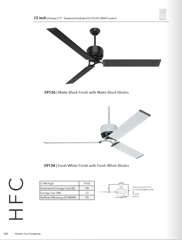 Hunter Fan HFC 72" Indoor/Outdoor Ceiling Fan with Wall Control