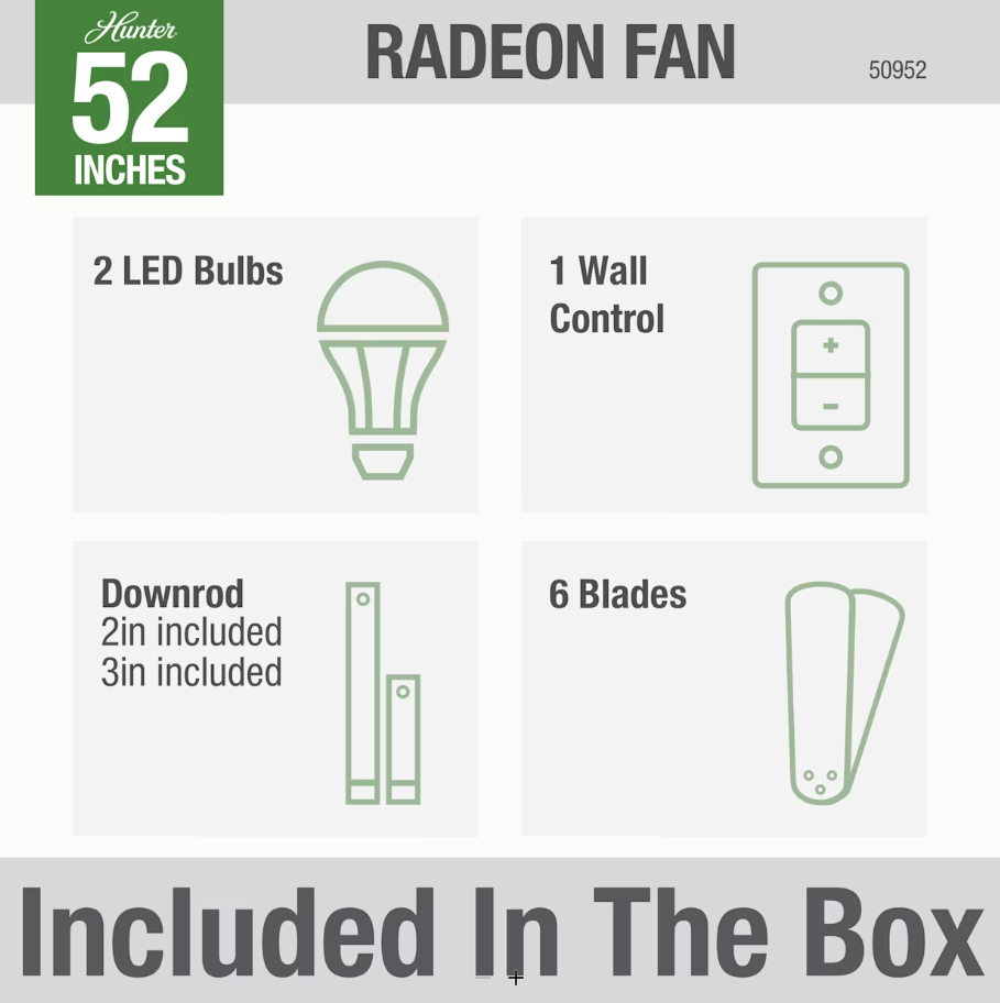 Hunter Fan Radeon Smart Indoor Ceiling Fan with 14W LED and Wall Control