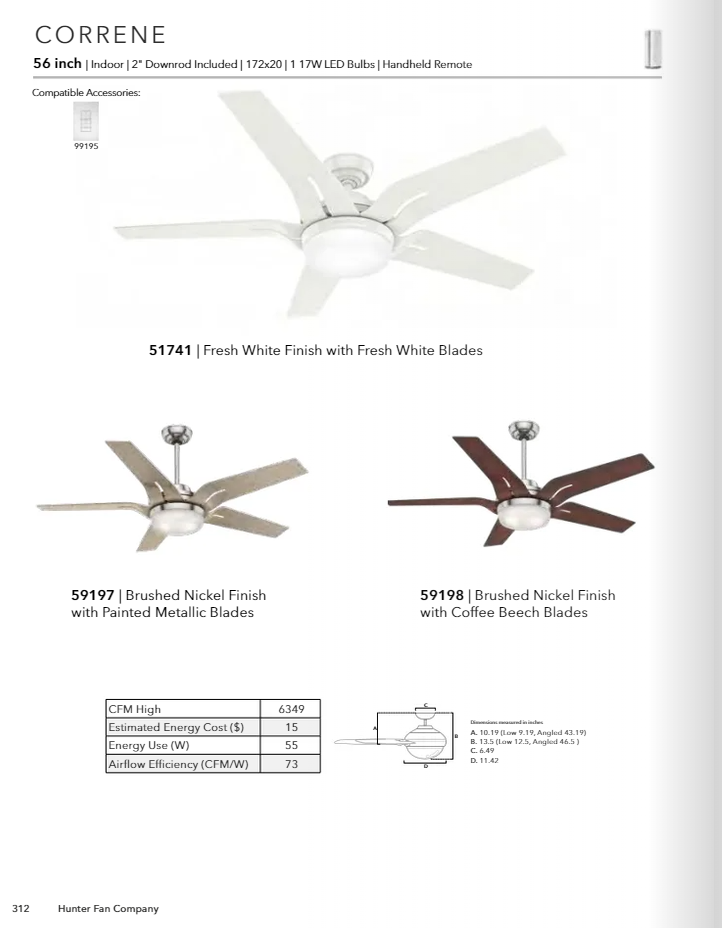 Casablanca Correne 56" Indoor Ceiling Fan with 17W LED and Remote