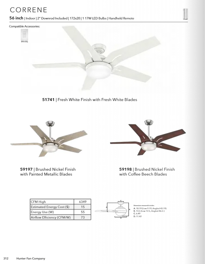 Casablanca Correne 56" Indoor Ceiling Fan with 17W LED and Remote