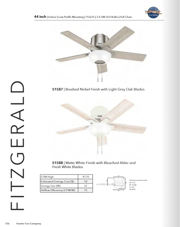 Hunter Fan Fitzgerald 44" Flushmount Pull Chain Ceiling Fan with 20W LED