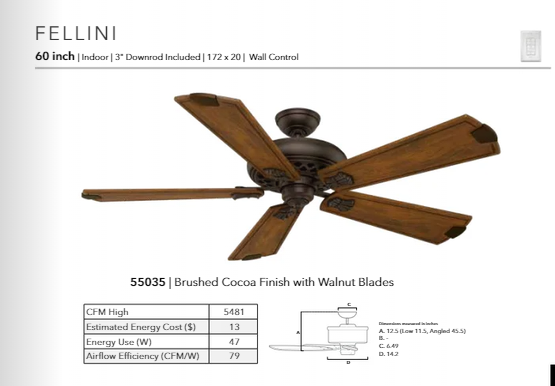 Casablanca Fellini 60" Indoor Ceiling Fan with Wall Control in Brushed Cocoa