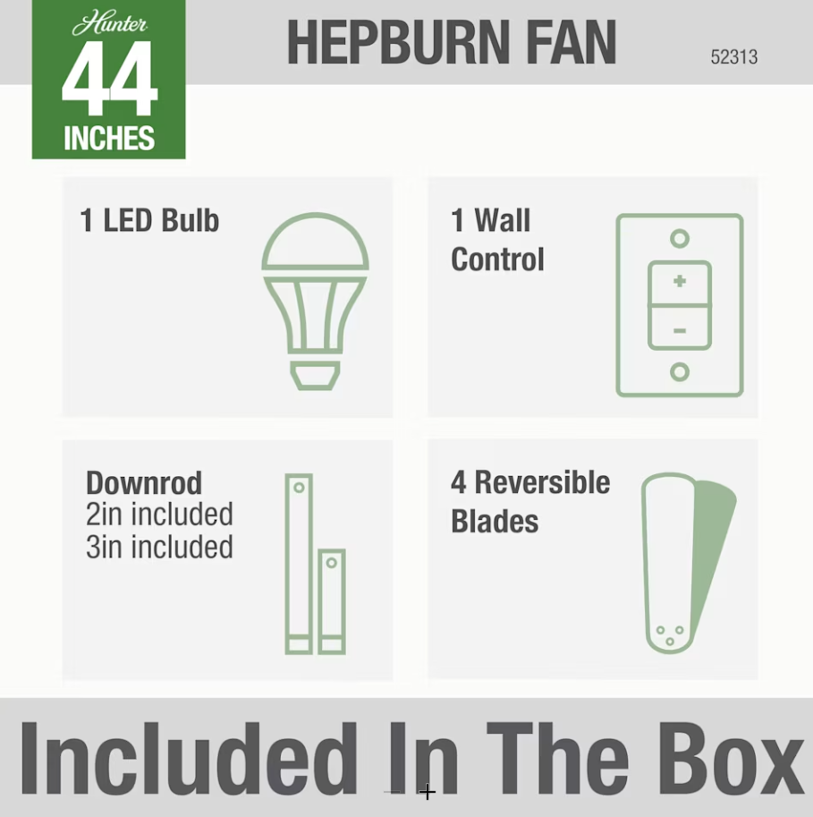 Hunter Fan Hepburn Ceiling Fan with 9W LED and Wall Control