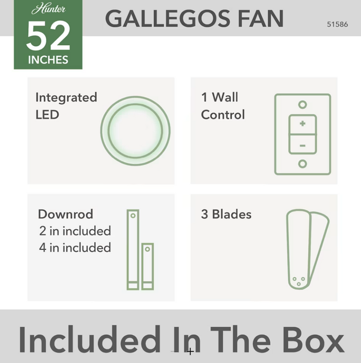 Hunter Fan Gallegos 52" Outdoor Ceiling Fan with Wall Control and 18W LED