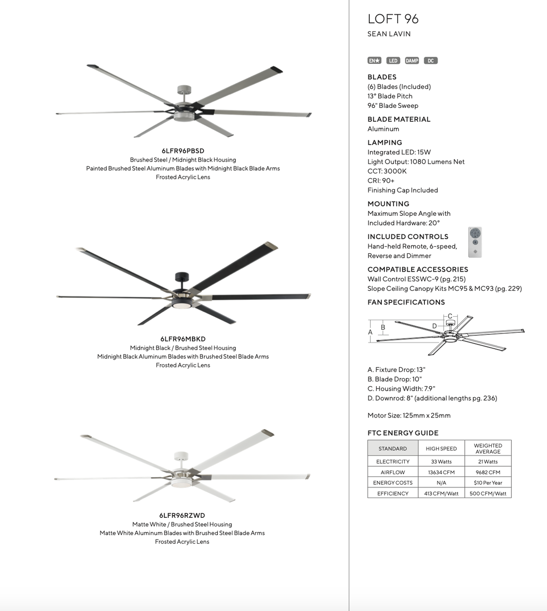 Visual Comfort Loft 96" Indoor/Outdoor DC Ceiling Fan with 15W LED and Remote