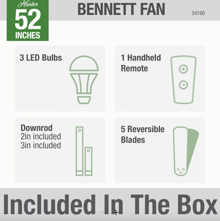 Hunter Fan Bennett Ceiling Fan with 3lights 11W LED and Remote