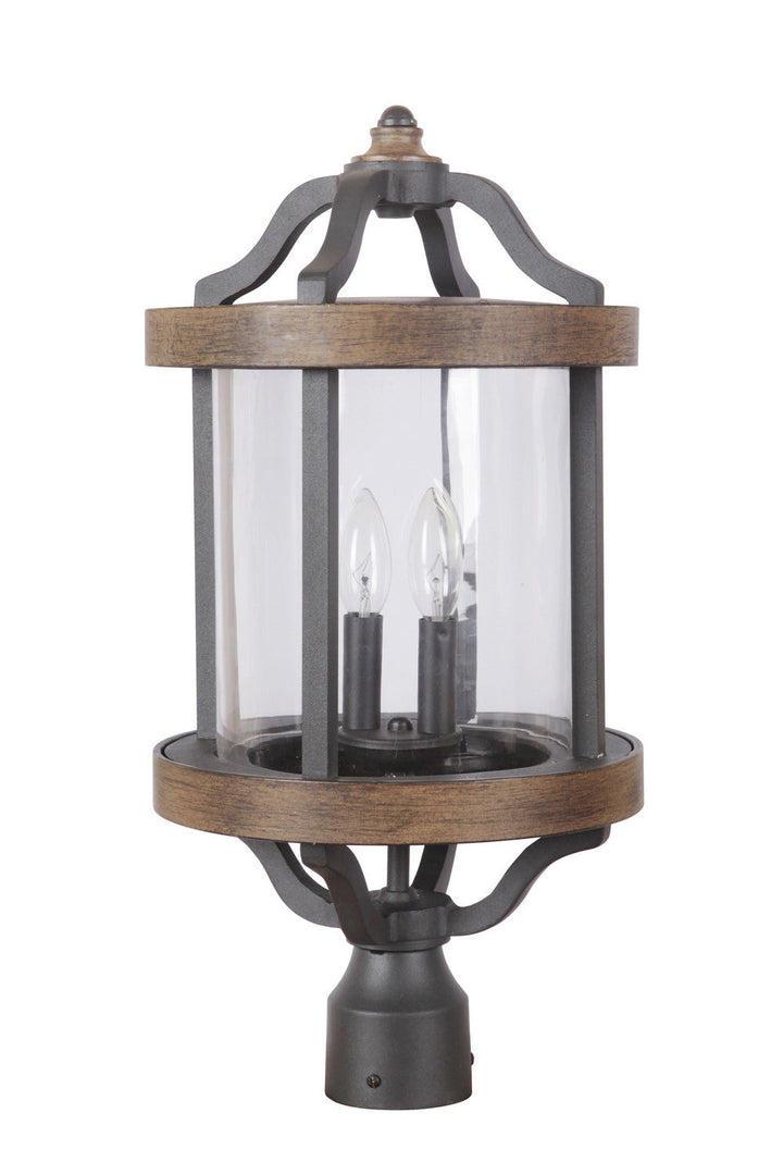 Ashwood Two Light Post Mount in Textured Black/Whiskey Barrel