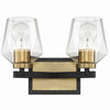 Avante Grand Two Light Vanity in Flat Black/Satin Brass