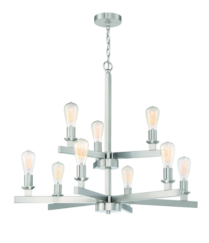 Chicago Nine Light Chandelier in Brushed Polished Nickel