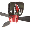 Craftmade WarPlanes 48" Pull Chain Kids Flushmount Ceiling Fan with LED Light in Warbird Black/Tiger Shark