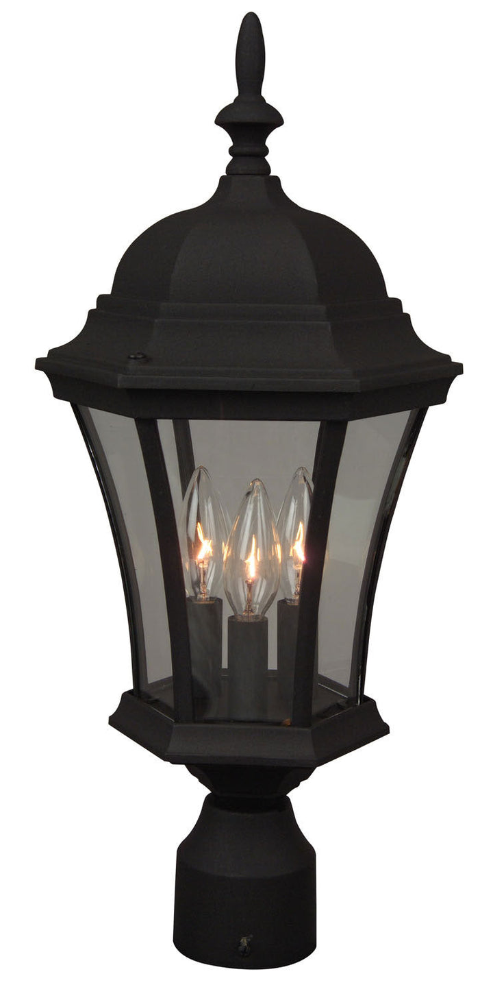 Curved Glass Cast Three Light Post Mount in Textured Black