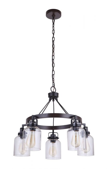 Foxwood Five Light Chandelier in Flat Black/Dark Teak