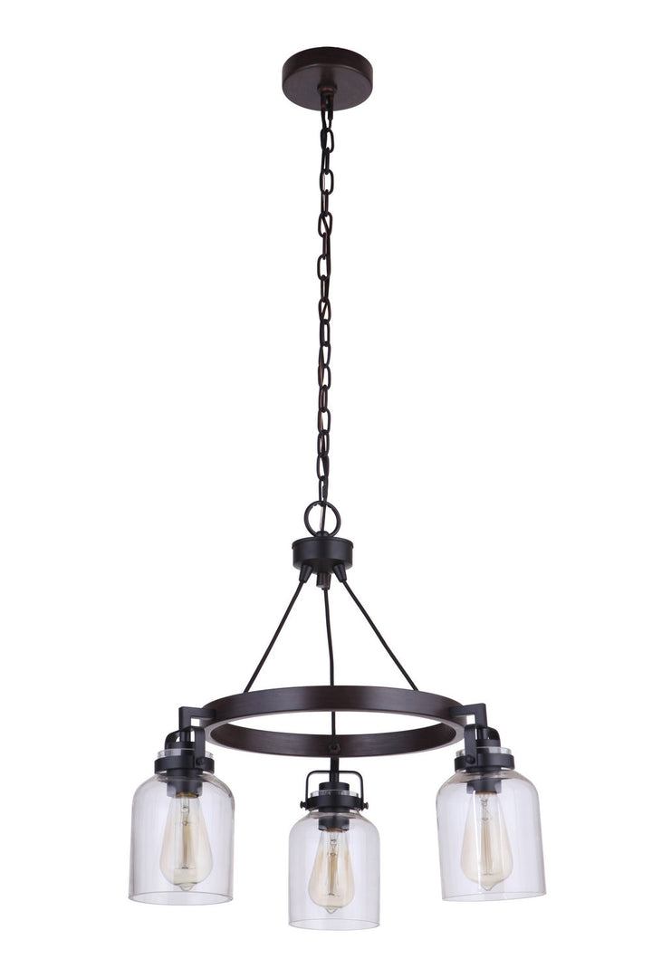 Foxwood Three Light Chandelier in Flat Black/Dark Teak