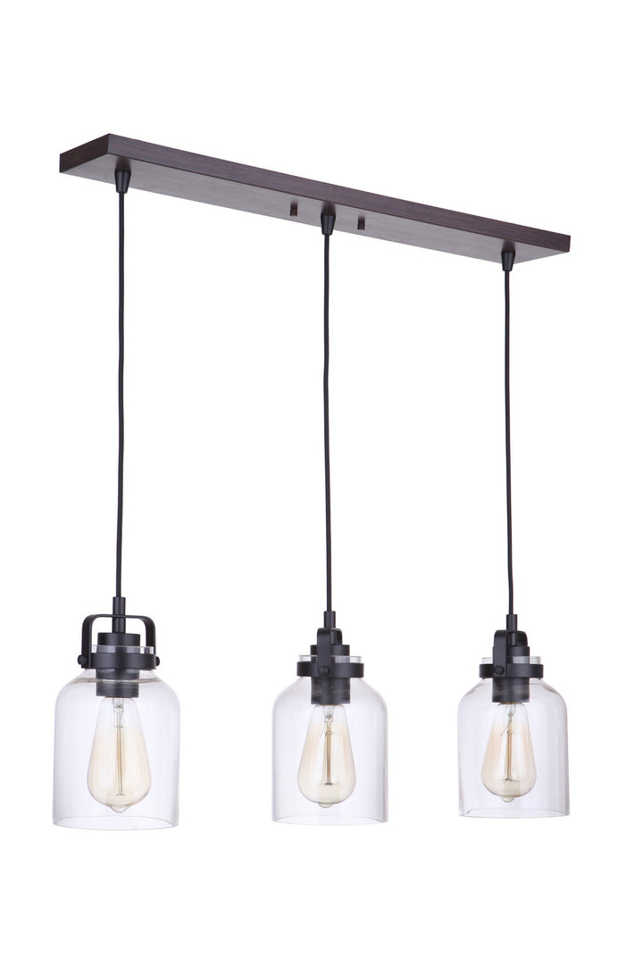 Foxwood Three Light Linear Pendant in Flat Black/Dark Teak