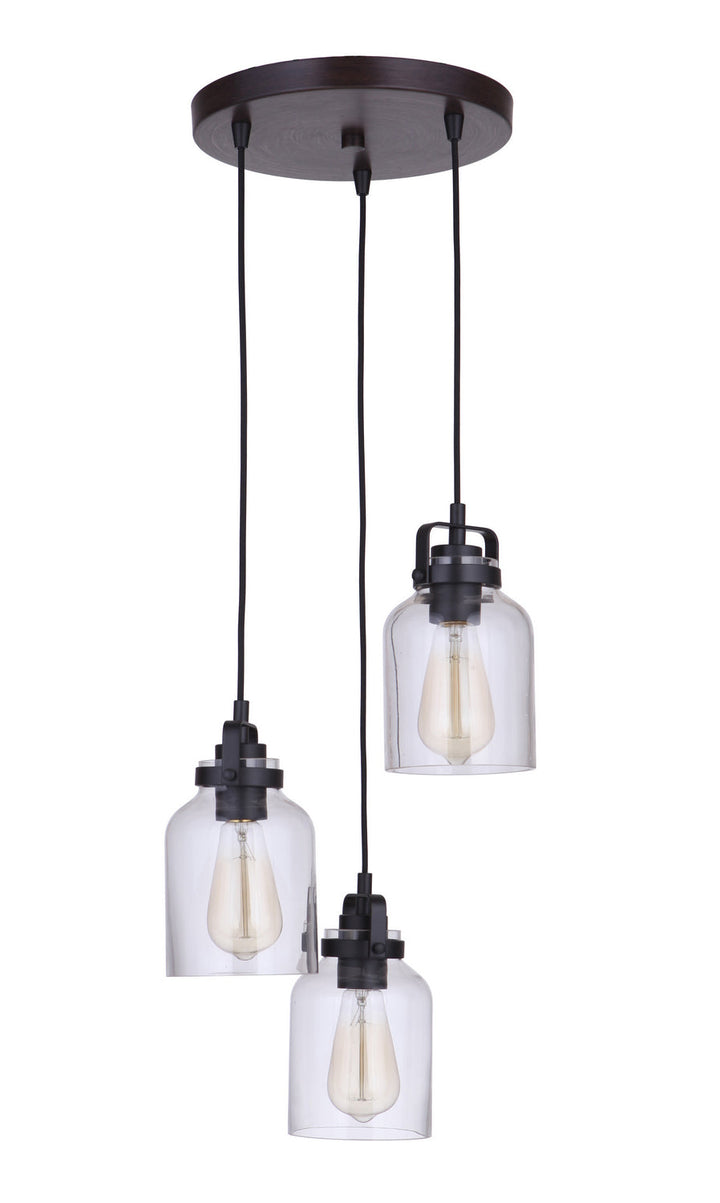 Foxwood Three Light Pendant in Flat Black/Dark Teak