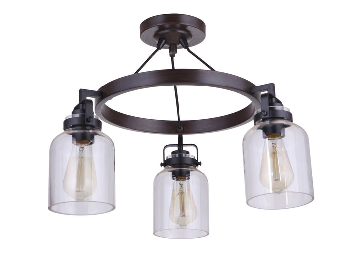 Foxwood Three Light Semi Flush Mount in Flat Black/Dark Teak