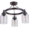 Foxwood Three Light Semi Flush Mount in Flat Black/Dark Teak