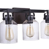 Foxwood Three Light Vanity in Flat Black/Dark Teak