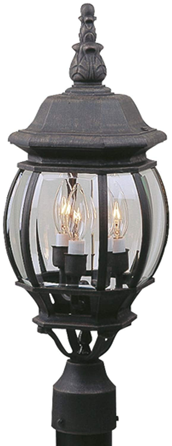 French Style Three Light Post Mount in Textured Black