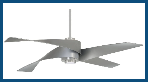 Ceiling fan with metallic finish on a white background