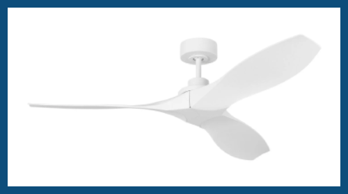 White ceiling fan with three blades on a white background