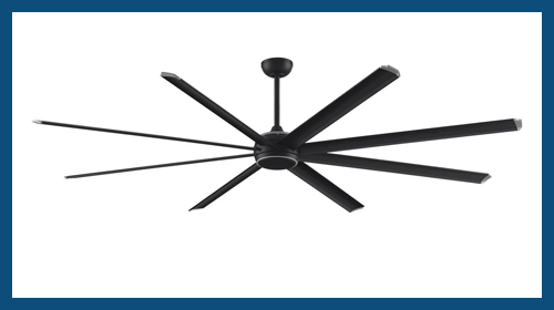 An industrial fan that is perfect for a porch or patio space.