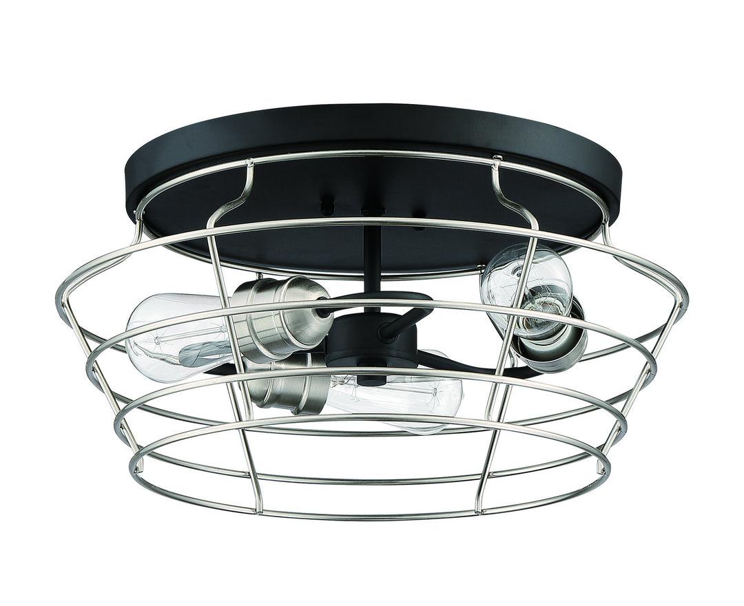 Thatcher Three Light Flushmount in Flat Black/Brushed Polished Nickel