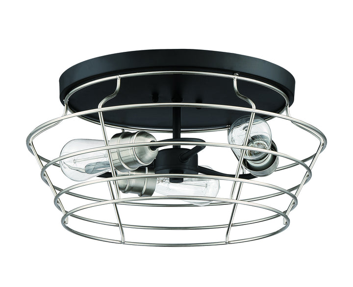 Thatcher Three Light Flushmount in Flat Black/Brushed Polished Nickel