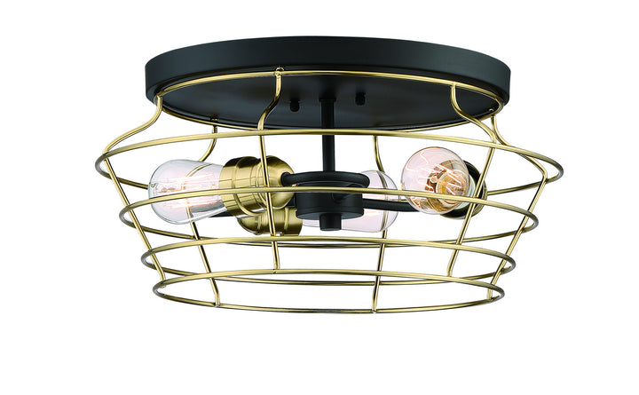 Thatcher Three Light Flushmount in Flat Black/Satin Brass