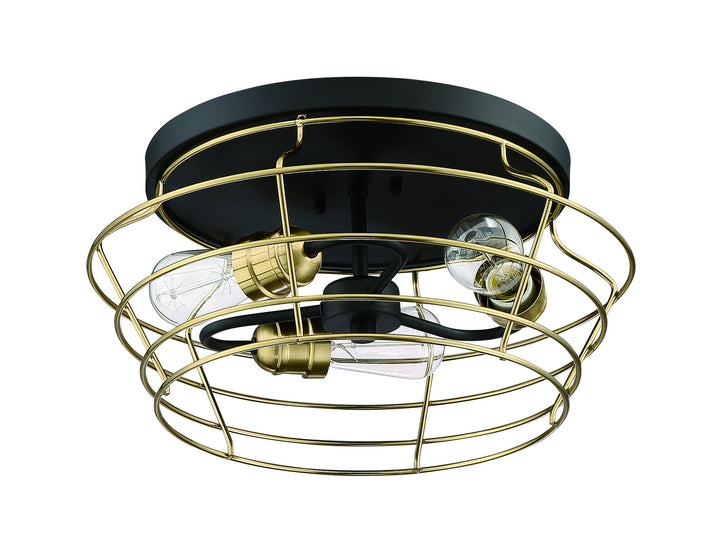 Thatcher Three Light Flushmount in Flat Black/Satin Brass