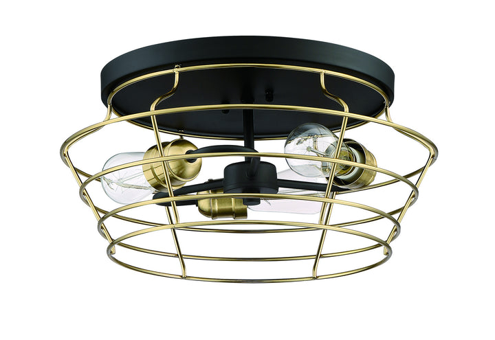 Thatcher Three Light Flushmount in Flat Black/Satin Brass