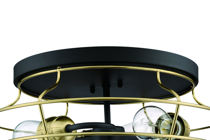 Thatcher Three Light Flushmount in Flat Black/Satin Brass